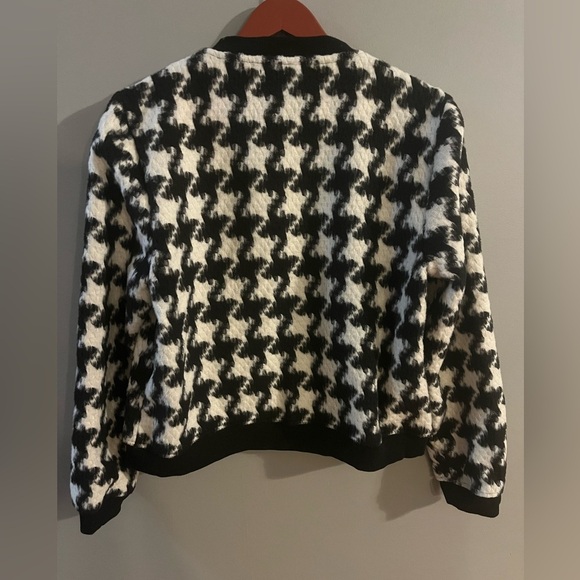 Bomber Jacket Black & White Houndstooth Zip Up Wool Blend Ruff Hewn Coat size XL - Picture 5 of 12
